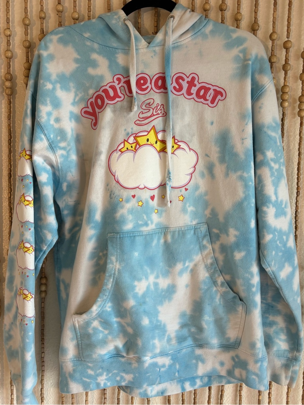 BSR by Sami Ryan "You're a Star Sis" Blue Tie Dye Casual Cozy Long Sleeve Hoodie